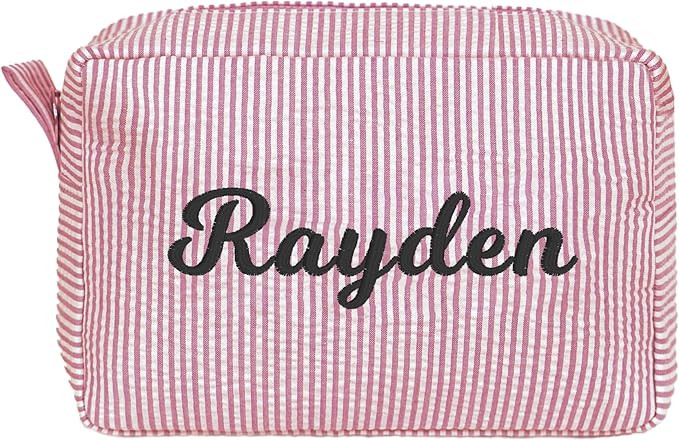 MT WORLD Personalized Makeup Bag Cute Cotton Cosmetic Bag for Women Seersucker Bridesmaid Travel ... | Amazon (US)