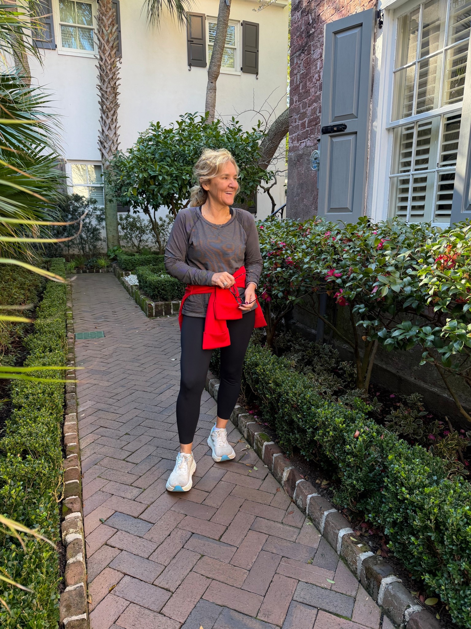 Post run back at Zero George. Favorite way to see a city. 
Booty boost legging ms size medium 
Top is athleta size up at least one. This is 2 sizes up. 
Spanx turtleneck went on post run during breakfast. Size medium Top
Favorite running shoes are these Hokas 
Bomba socks always 

#LTKActive #LTKfitnessgoals #LTKOver40