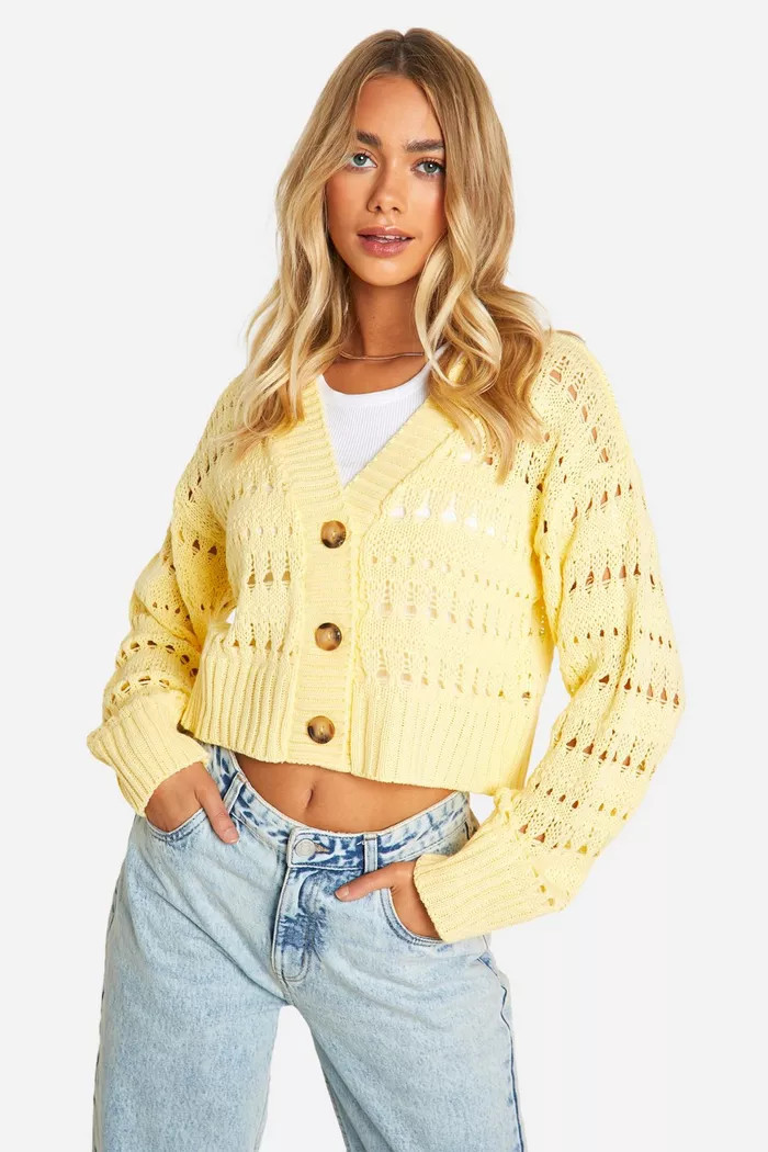 Crochet Button Through Crop Cardigan | boohoo (US & Canada)