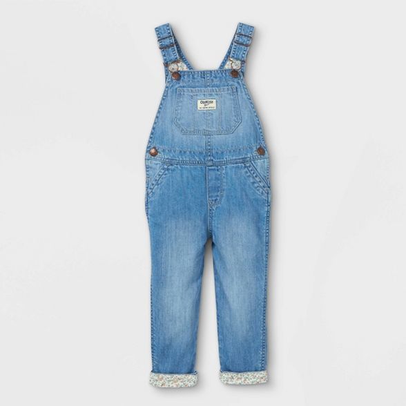 OshKosh B'gosh Toddler Girls' Floral Denim Overalls - Blue | Target