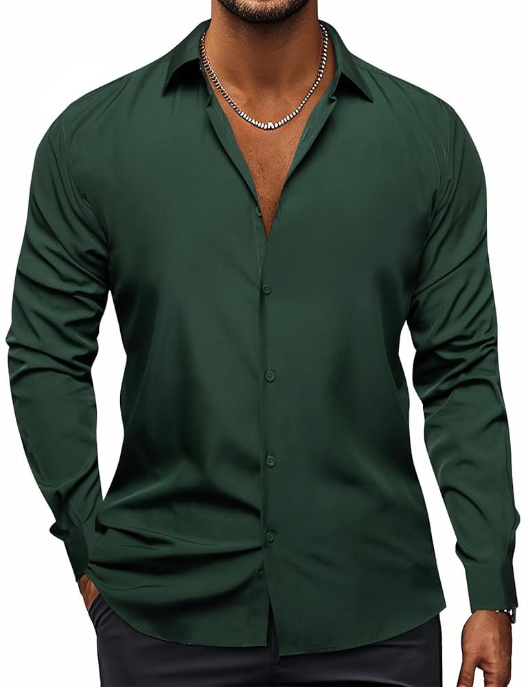 Hi-Tie Men's 4 Way Stretch Dress Shirts Long Sleeve Button Down Wrinkle Free Casual Formal Dress ... | Amazon (US)