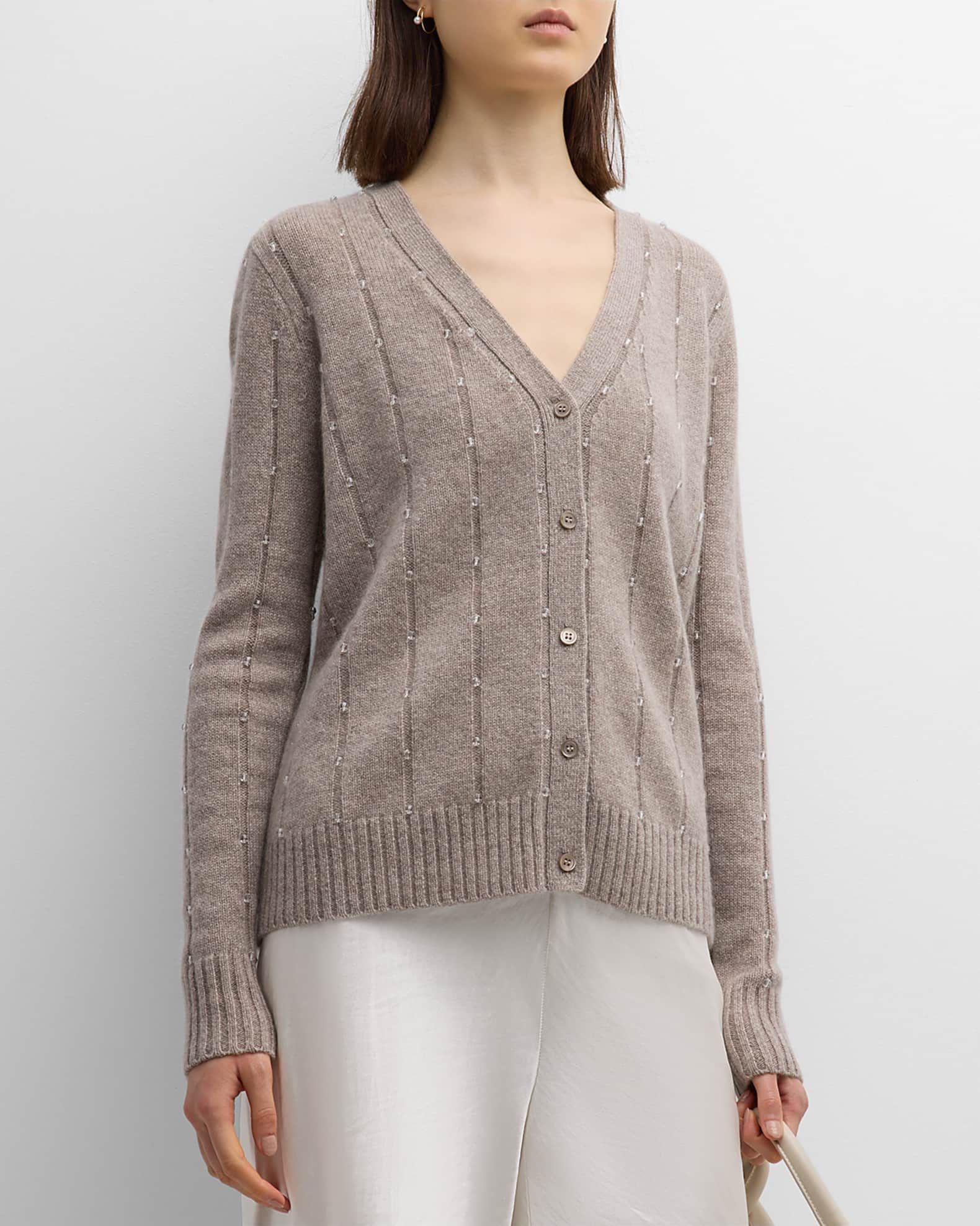 Cashmere Beaded Button-Front Cardigan | Neiman Marcus