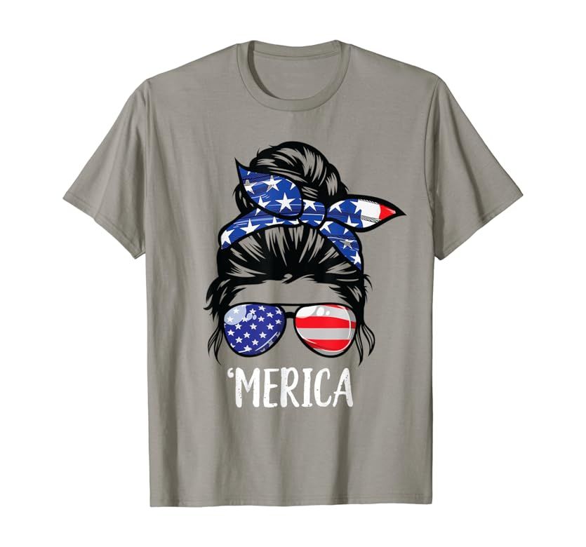 USA Flag Messy Bun Patriotic Armed Forces Memorial Day T-Shirt | Amazon (US)