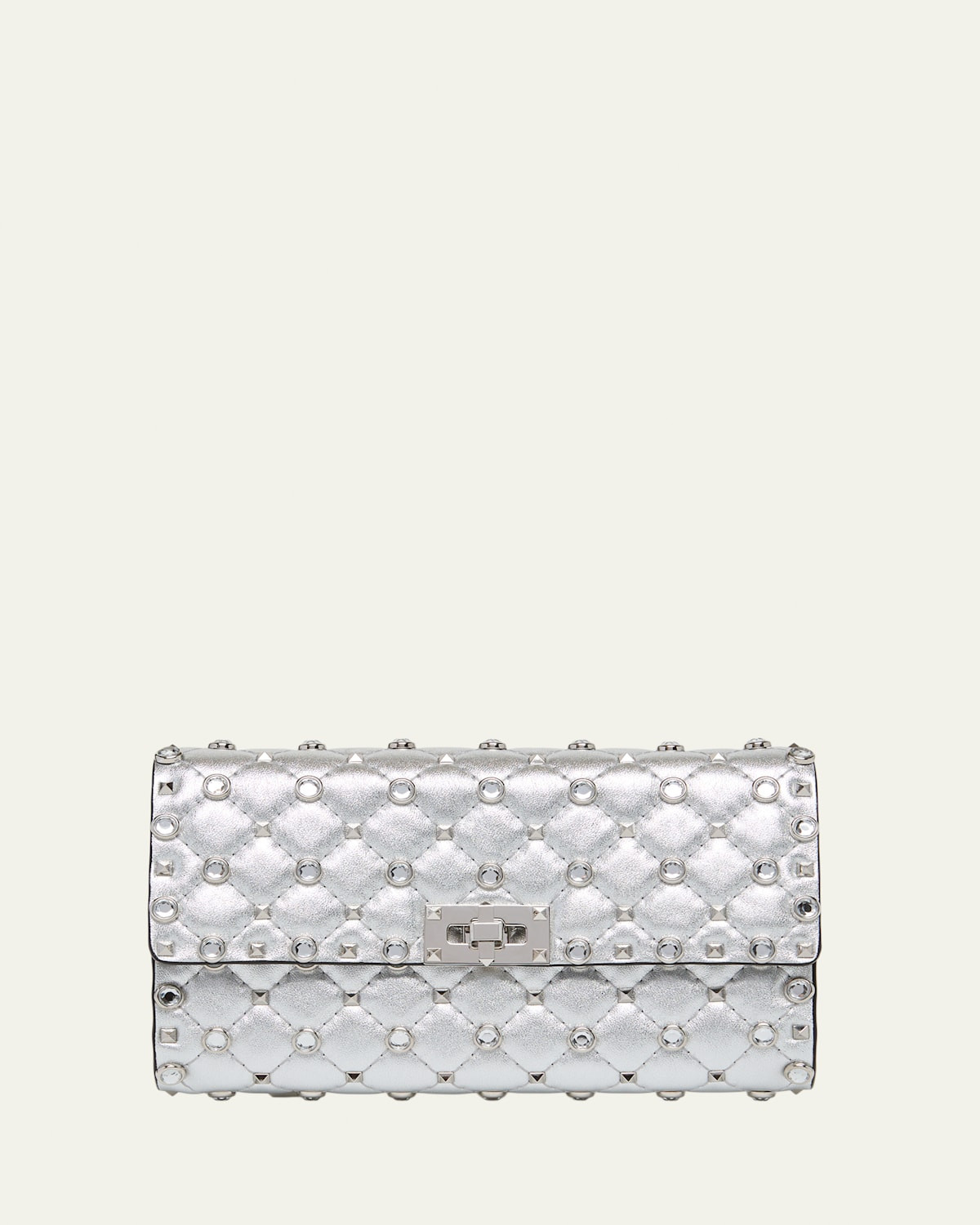 Quilted Metallic Leather Rockstud & Rhinestone Shoulder Bag | Bergdorf Goodman