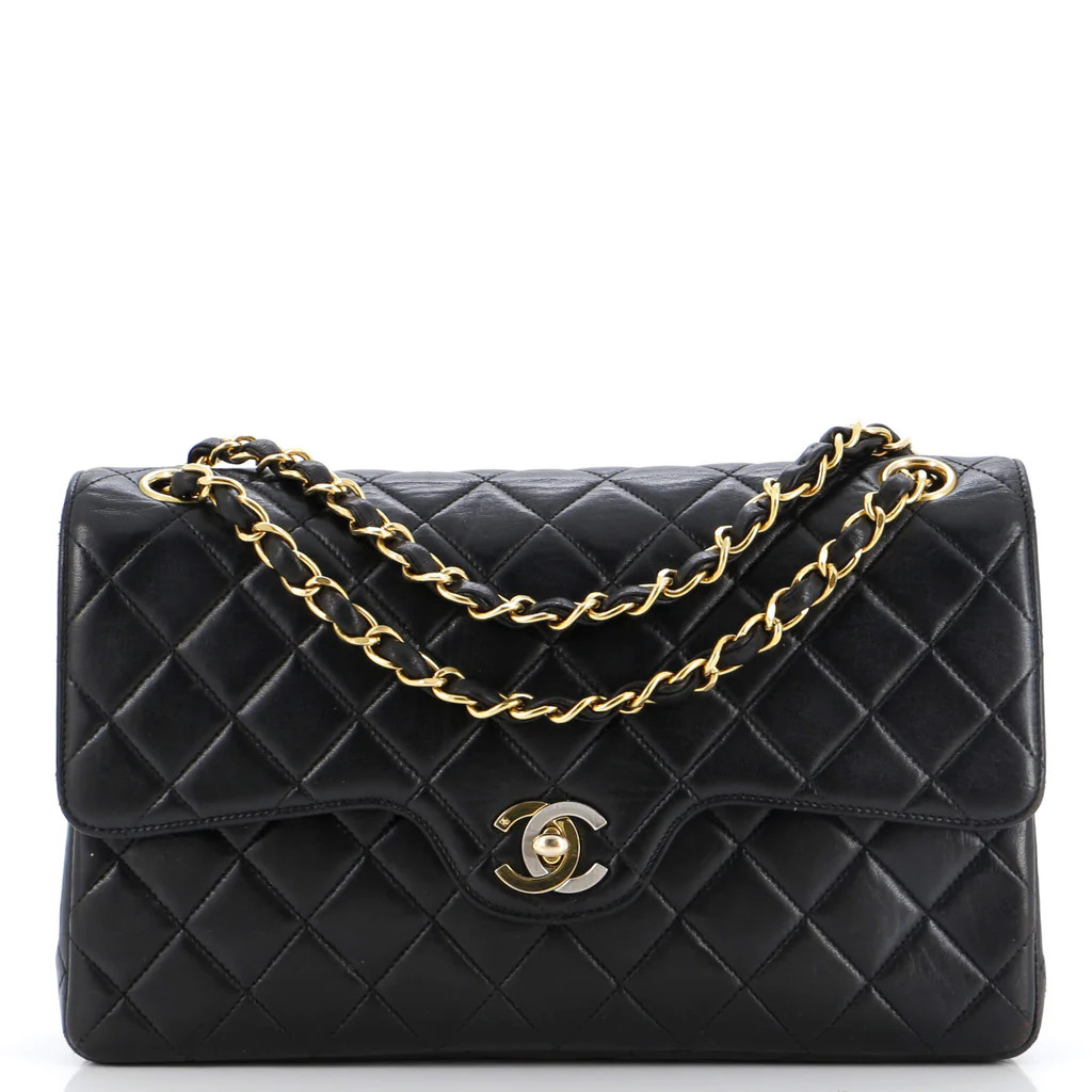 Chanel Vintage Classic Double Flap Bag Quilted Lambskin Medium Black 2831711 | Rebag