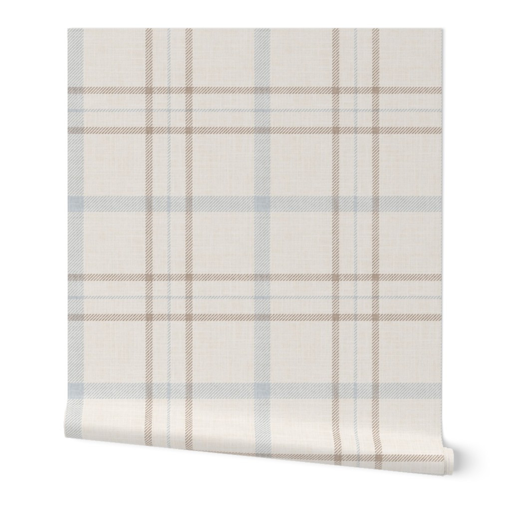 Minimal textured plaid check / heritage revival - Large - cream blue brown Wallpaper | Spoonflowe... | Spoonflower
