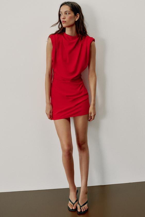 DRAPED SHOULDER PAD MINI DRESS | Zara UK