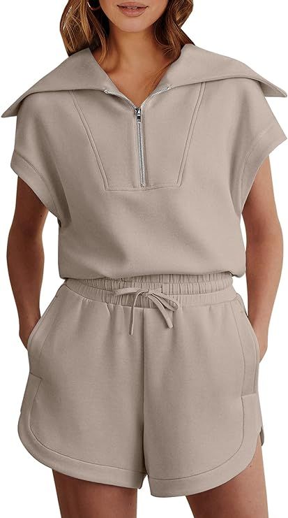 ANRABESS Two Piece Sets for Women Summer Half Zip Short Set Sweatsuit 2 Piece Outfits Sweat Loung... | Amazon (US)