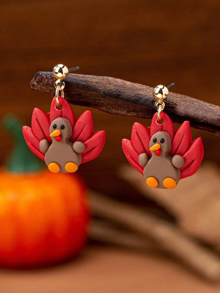 1pair Handmade Polymer Clay Fall/Thanksgiving Turkey Shaped Earrings (Handcrafted, Random Shape &... | SHEIN
