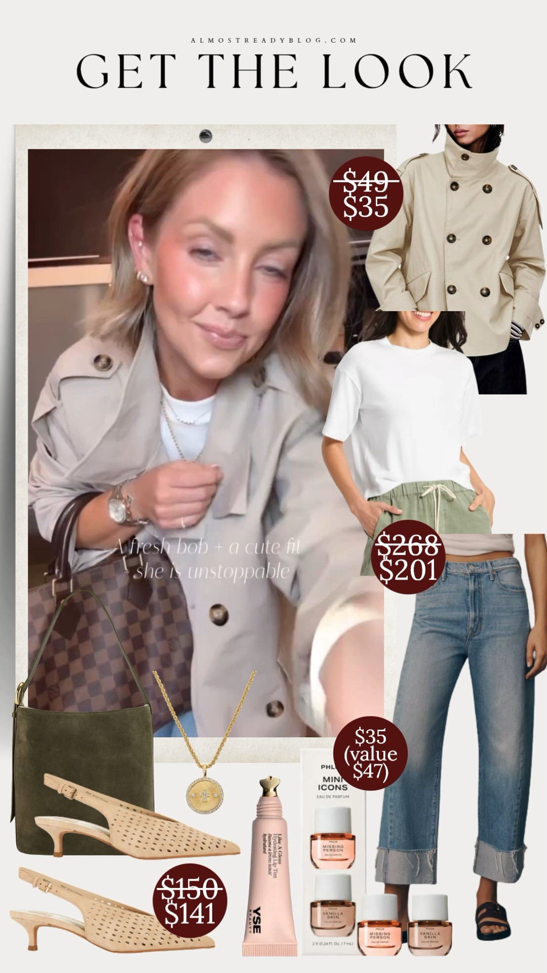 Chic fall outfit inspiration with a classic trench jacket, white tee, cuffed jeans, suede bag, slingback heels, gold jewelry, and fall fragrance favorites.

Small Amazon trench / XS Target tee / 24 jeans (run big)

fall outfit, trench jacket outfit, cuffed jeans outfit, casual chic style, fall fashion, transitional outfit, suede bag, slingback heels, everyday fall outfit, get the look

#LTKOver40 #LTKSaleAlert