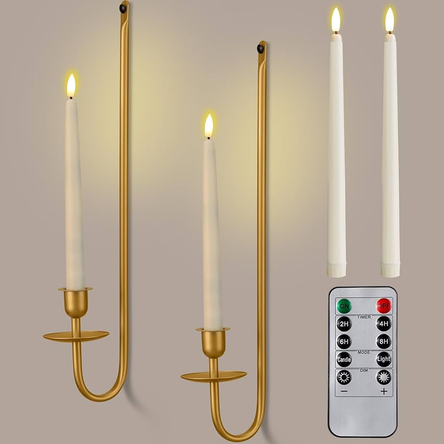 2 Set tessco for You Metal Wall Mount Candle Sconces with 9.6" LED Flameless Taper Candles and Re... | Amazon (US)