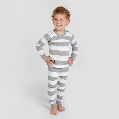 Burt's Bees Baby® Toddler Rugby Stripe Organic Cotton Snug Fit Pajama Set - Gray | Target