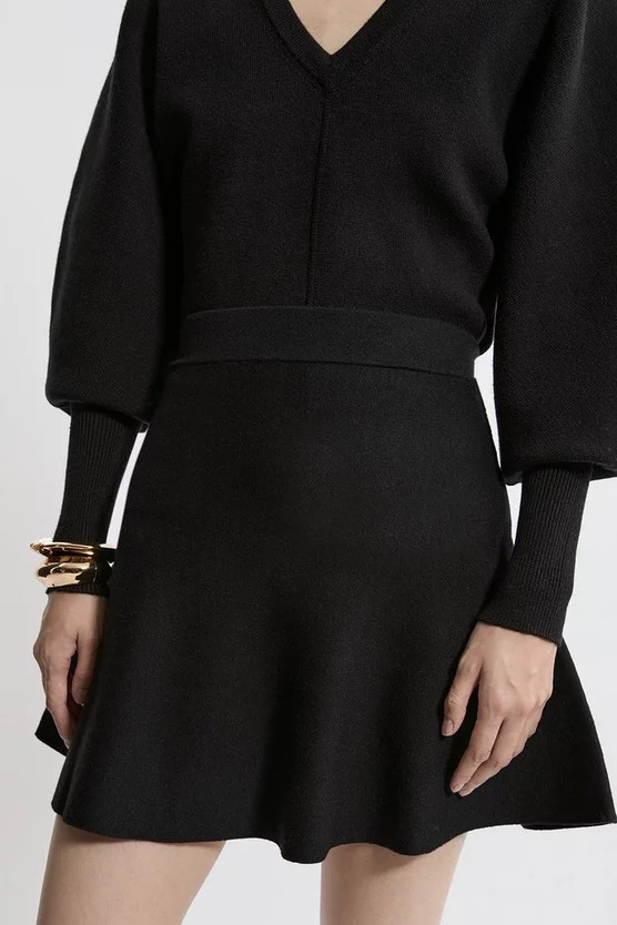 Compact Wool Look Knit Flippy Mini Skirt | Karen Millen | Karen Millen US