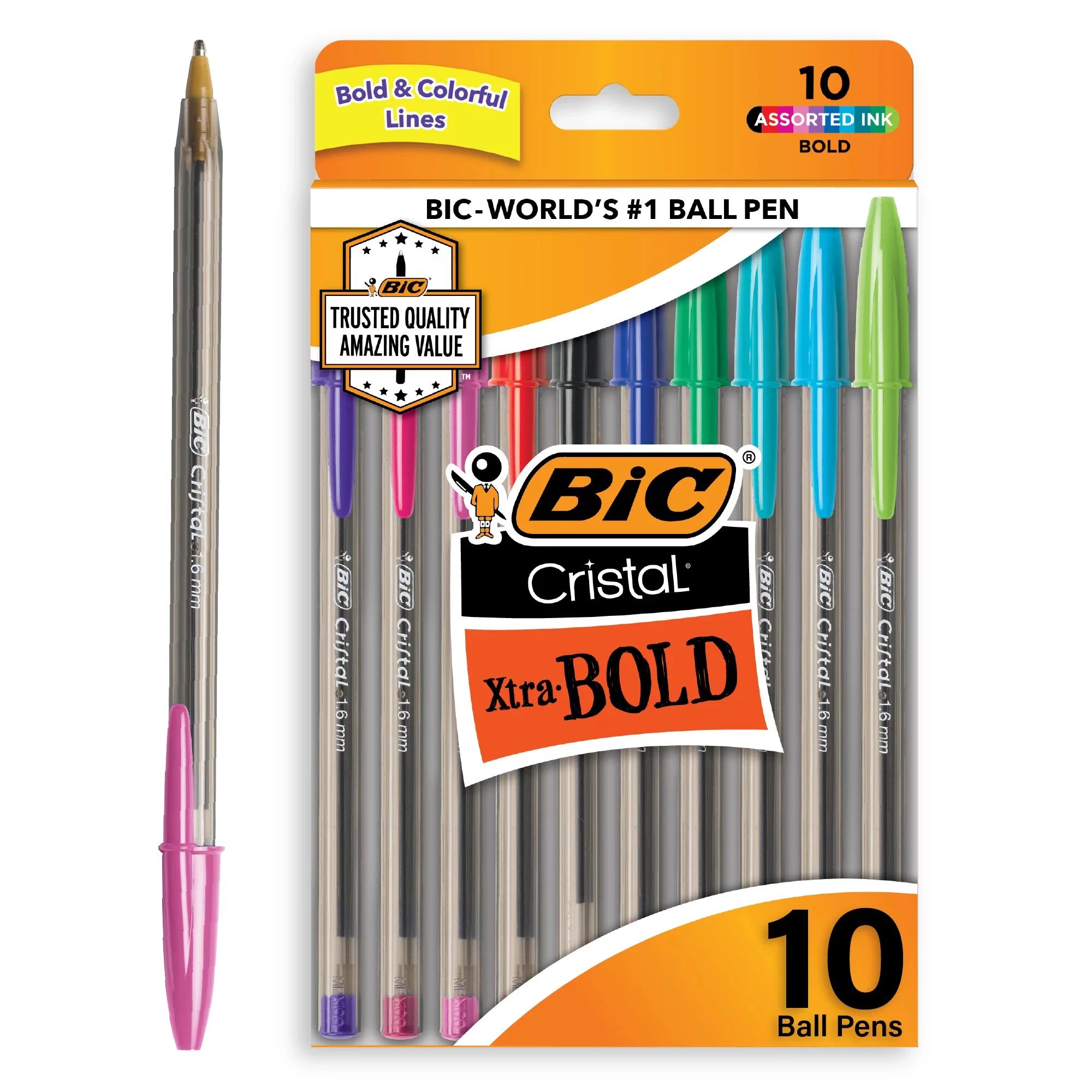 BIC Cristal Ballpoint Stick Pens, Bold Point, Assorted Ink, 10 Pack Ballpoint Pens - Walmart.com | Walmart (US)