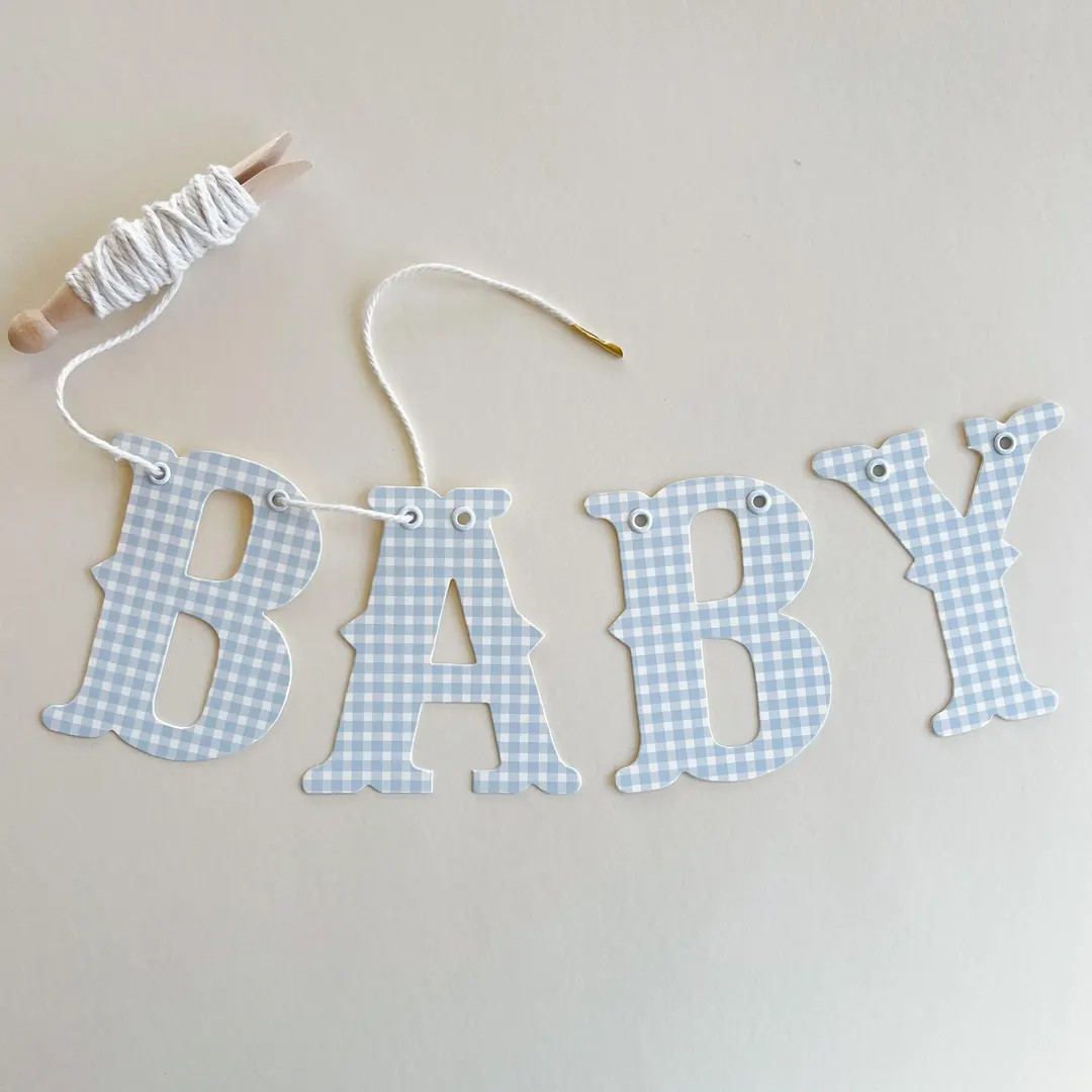 Personalized Name Banner, Pale Blue Gingham, 4" Small Letters, Spell Phrases, Names, Happy Birthd... | Etsy (US)