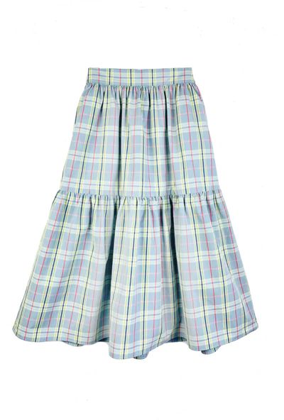 BURU x Hunter Blake Tiered Midi Skirt -  Blue Plaid - PRE-SALE | Shop BURU