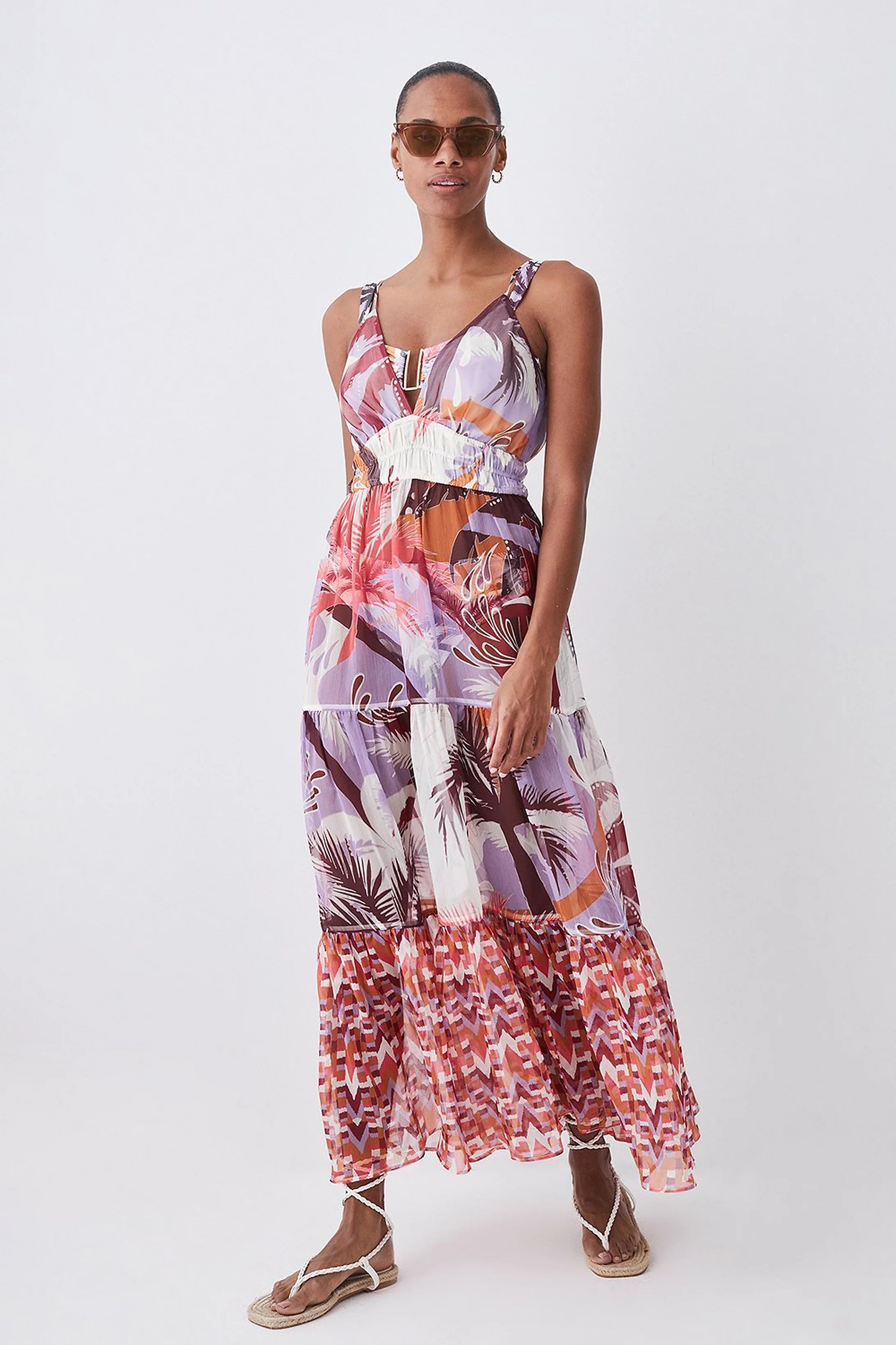 Tropical Ikat Printed Woven Beach Maxi Dress | Karen Millen US