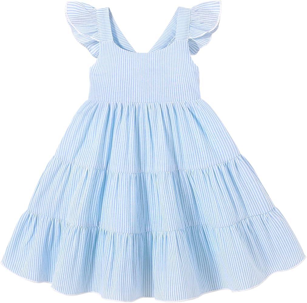 YOUNGER TREE Toddler Baby Girls Dress Summer Ruffle Sleeve Halter Casual Kids Beach Sundress | Amazon (US)