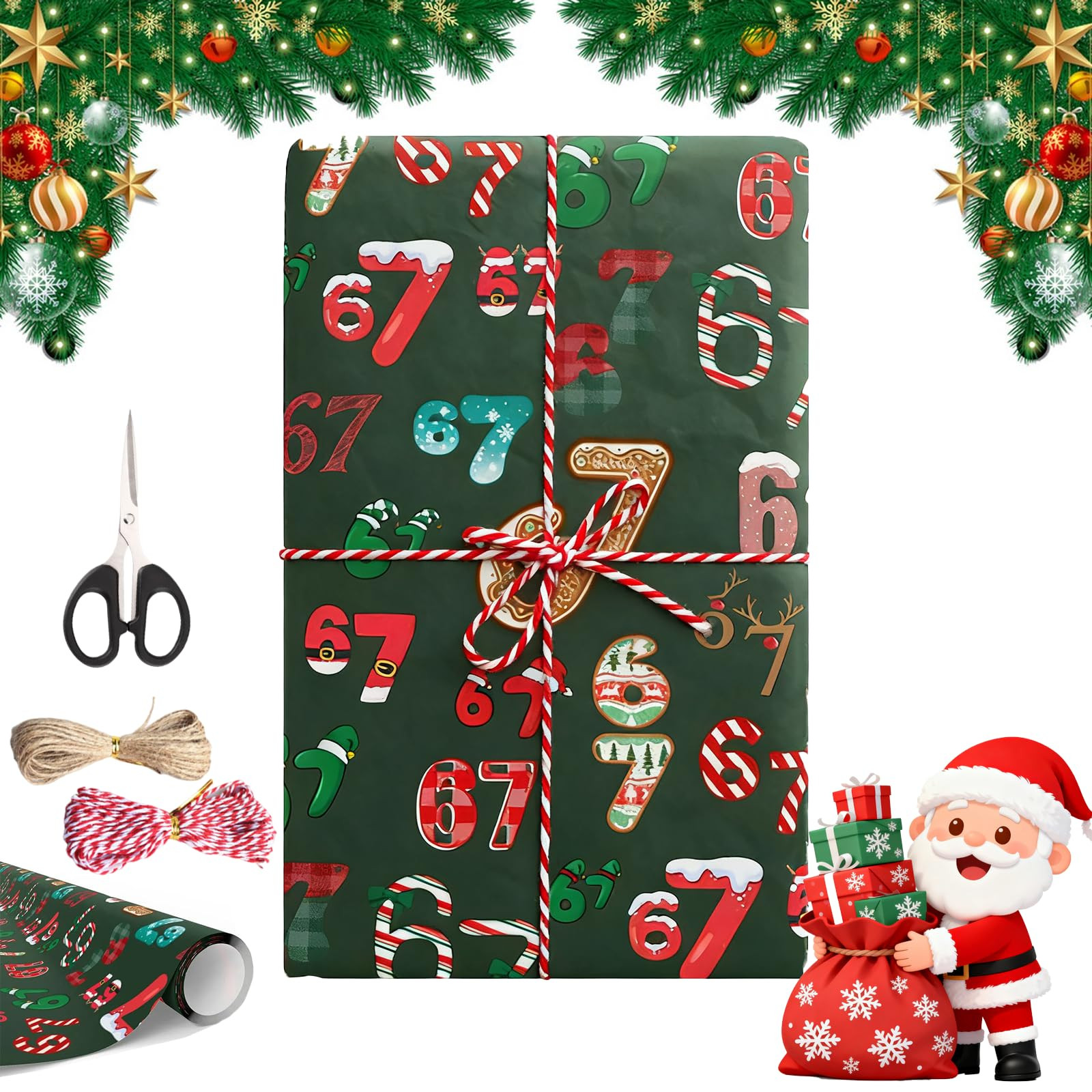67 Christmas Wrapping Paper, 6 7 meme Wrapping Paper, 67 Meme Funny Teen Holiday Gift Wrap, Santa... | Amazon (US)