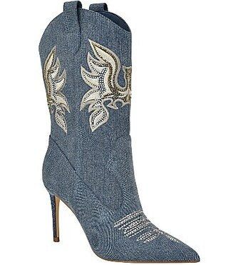 Guess Rasima Denim Rhinestone Western Boots - 9 | Dillard's