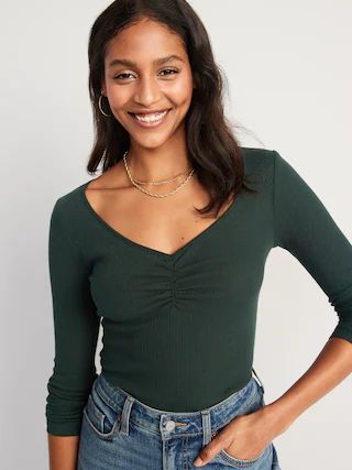 Long-Sleeve Cinched-Front Rib-Knit T-Shirt for Women | Old Navy (US)