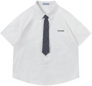 Aelfric Eden Button Down Shirts Oversized Unisex Plaid Tie Short Sleeve Shirt Casual Streetwear S... | Amazon (US)