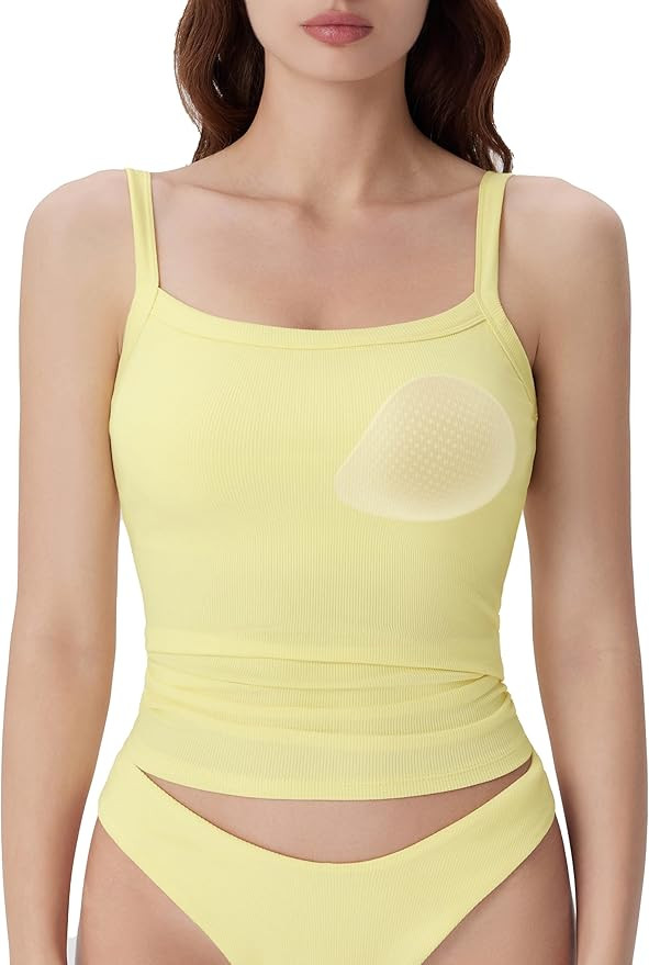 SUUKSESS Women Cotton Rib Padded Tank Tops Sleeveless Spaghetti Strap Square Neck Tops Summer Cam... | Amazon (US)