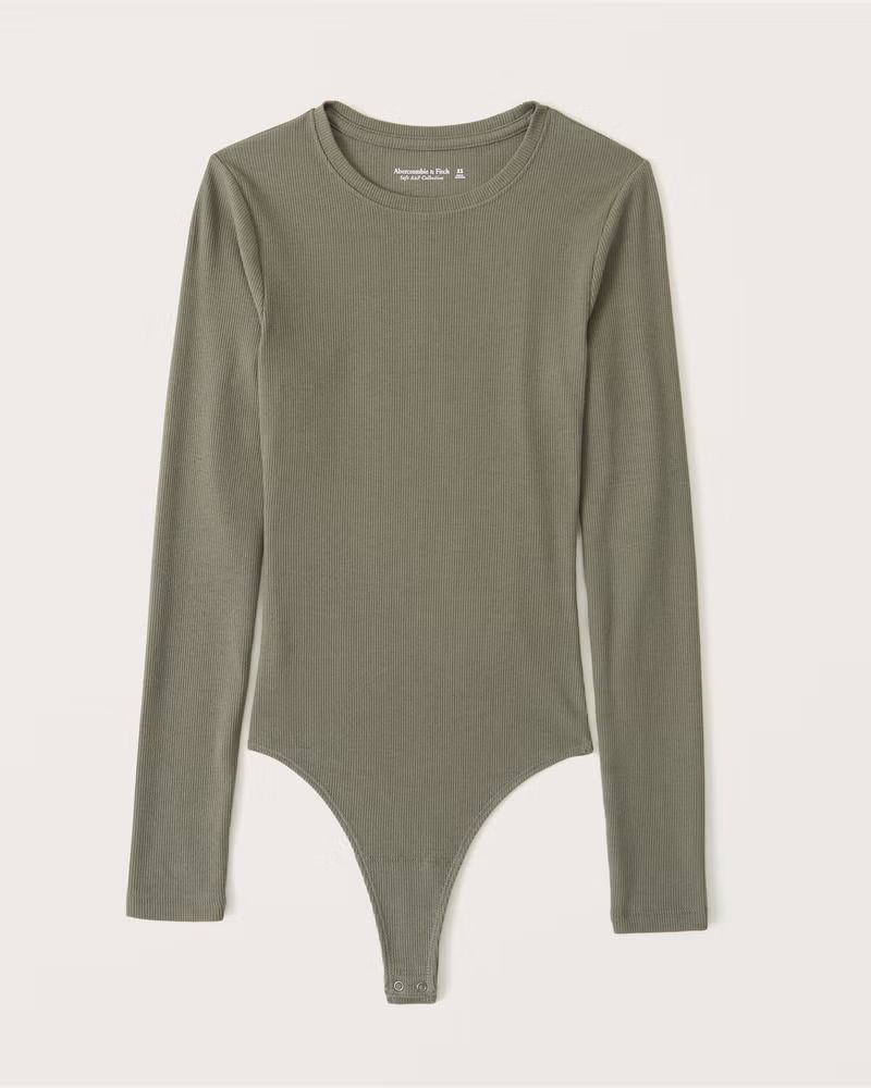 Essential Long-Sleeve Ribbed Crewneck Bodysuit | Abercrombie & Fitch (US)