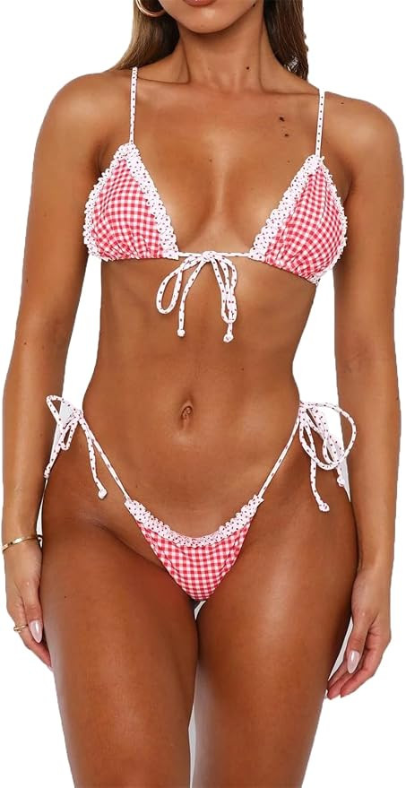 Women Sexy Brazilian Bikini Set Halter String Triangle Tie Side Cheeky Thong 2 Piece Bathing Suit... | Amazon (US)