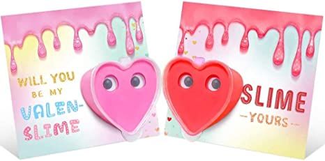 Valentines Day Cards for Kids - Set of 24 Heart Slime Card Bulk - Valentine Exchange Cards for Gi... | Amazon (US)
