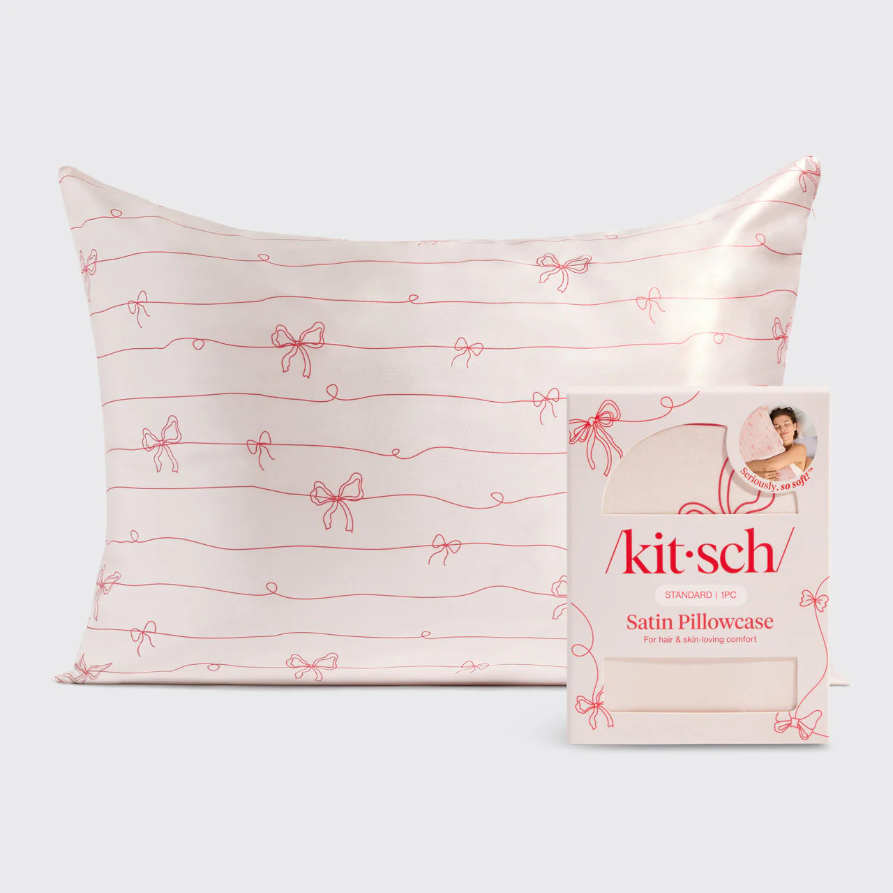 Satin Pillowcase in Striped Bows | Kitsch