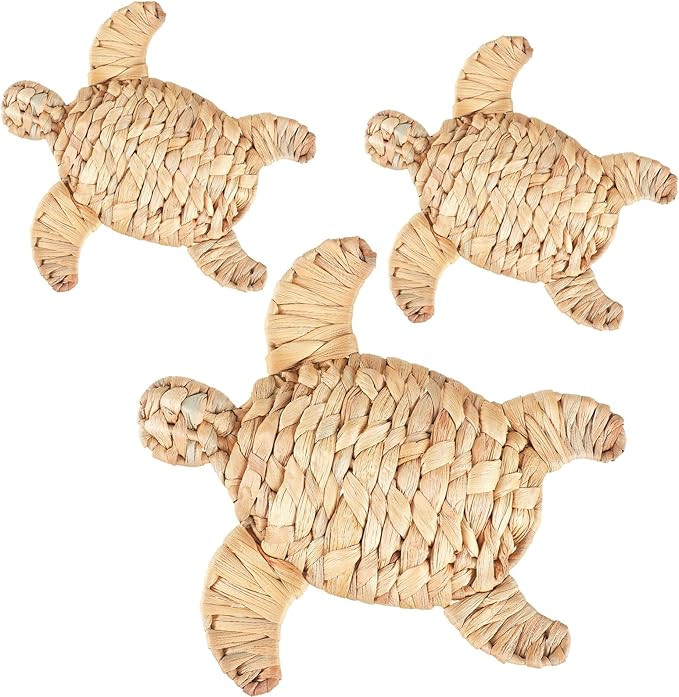 Threehoney 3 Pcs Sea Turtle Beach Theme Decor 3 Size Handmade Wicker Turtle Wall Decor Sea Life H... | Amazon (US)