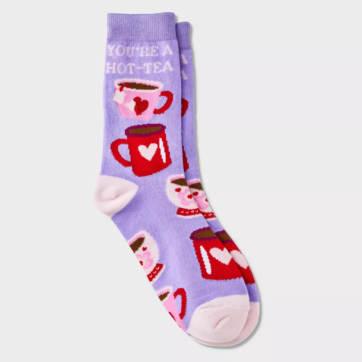 Women's 'You're a Hot-Tea' Valentine's Day Crew Socks - Purple/Pink 4-10 | Target