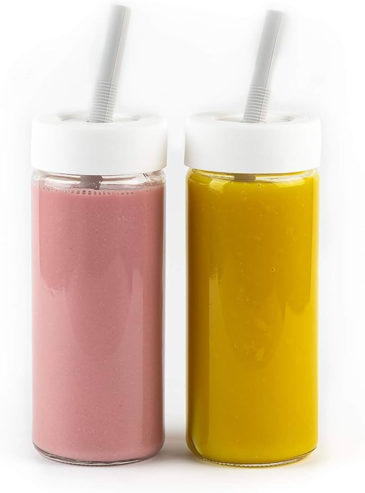 Glass Tumbler with Silicone Straw and Lid - Reusable Smoothie Cup for Juices, Water, Beverages - ... | Amazon (US)