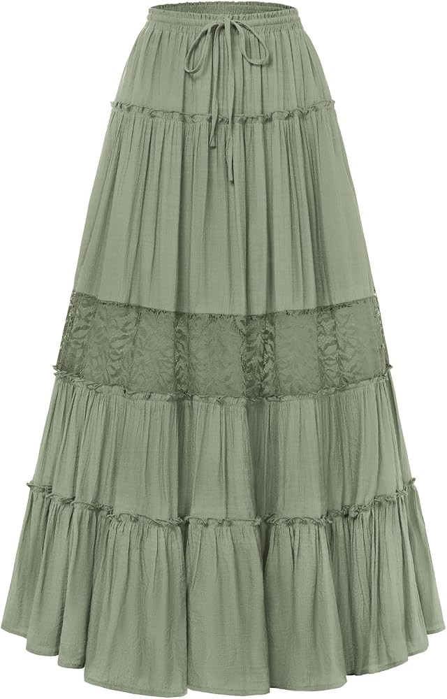 Scarlet Darkness Women's Boho Maxi Skirts Flowy Lace Tiered Long Renaissance Skirt with Pockets | Amazon (US)