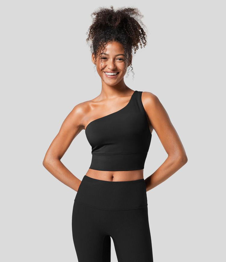 Softlyzero™ Low Support One Shoulder Backless Yoga Sports Bra | HALARA