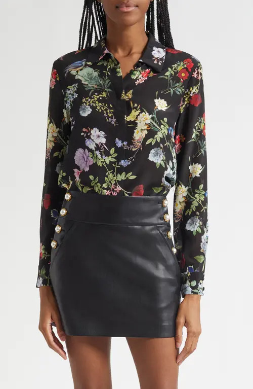 Alice + Olivia Floral Silk Button-Up Shirt in Venus Floral at Nordstrom, Size X-Large | Nordstrom