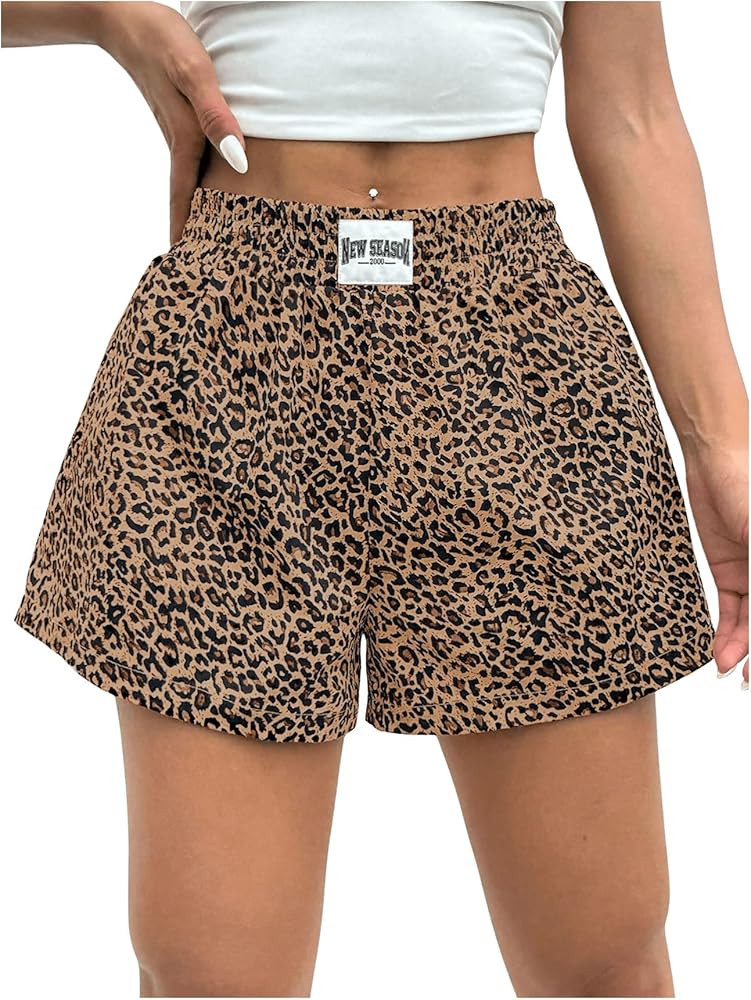 Milumia Women's Y2K Leopard Print Boxer Shorts Casual Elastic Waist Mini Shorts | Amazon (US)