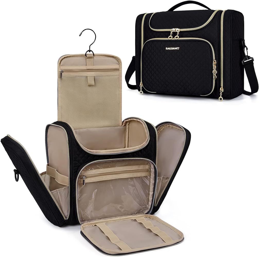 BAGSMART Toiletry Bag, Travel Toiletry Bag for Women, Water-resistant Cosmetic Makeup Bag, Large ... | Amazon (US)