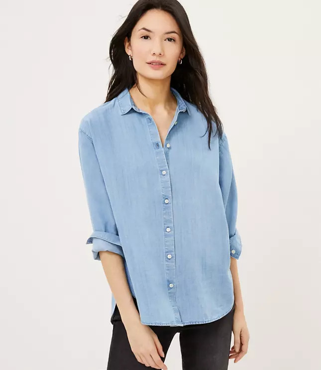 Chambray Relaxed Shirt | LOFT