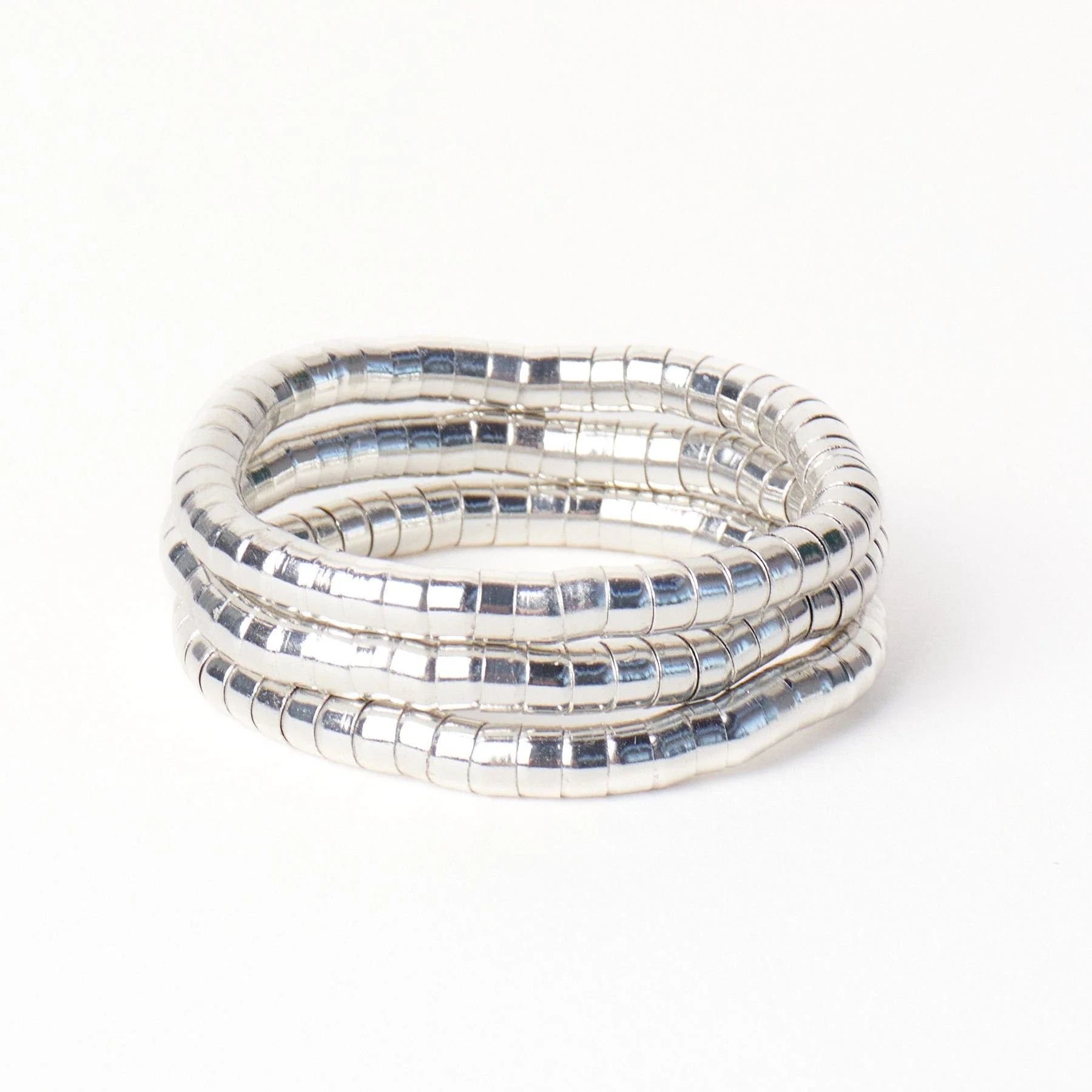 Lucille Round Bead Stretch Bracelets Silver Set of 3 | INK+ALLOY