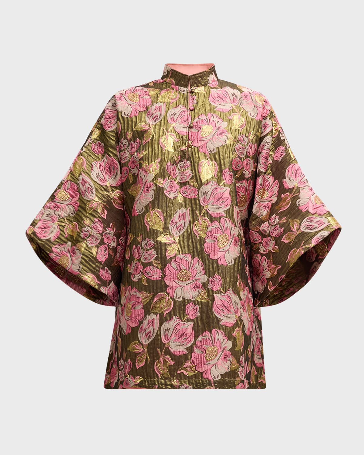 Metallic Floral Jacquard Mini Caftan | Neiman Marcus