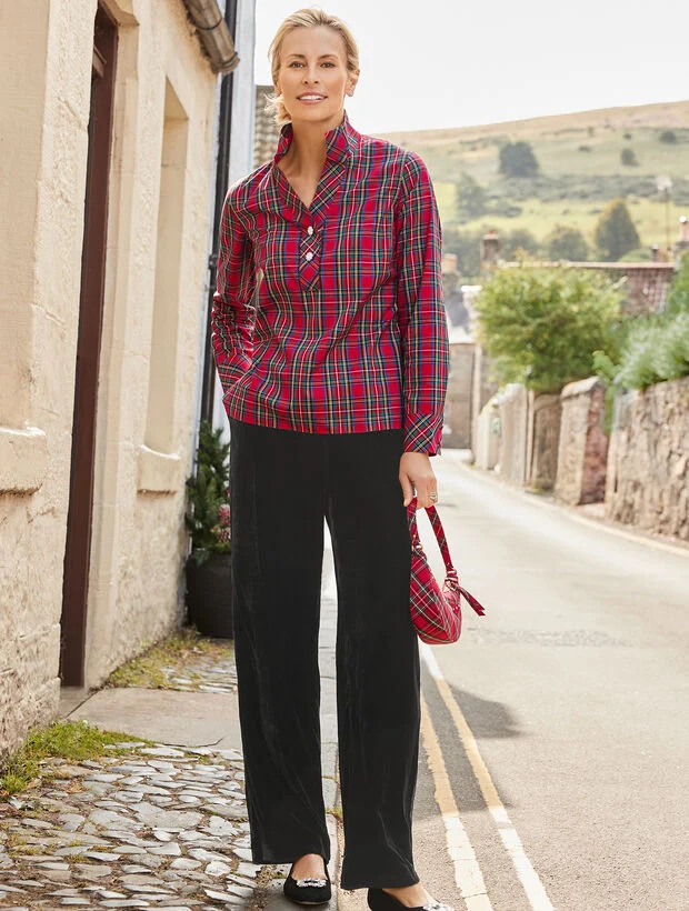 Rhinestone Non-Iron Popover - Blissful Plaid | Talbots