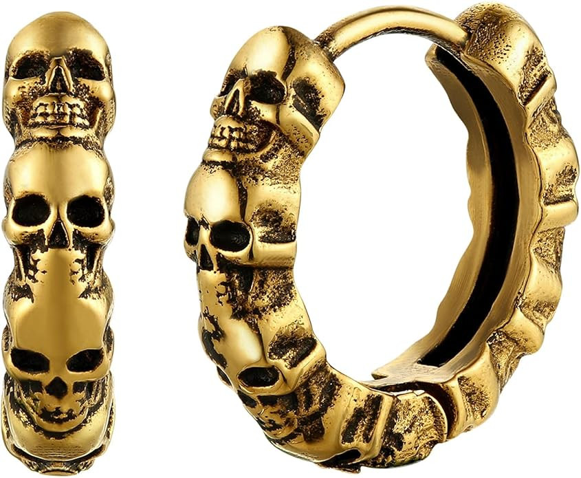U7 Stainless Steel/Black/18K Gold Plated Personalized Gothic Skull Studs Earrings, Snake Stud Ear... | Amazon (US)