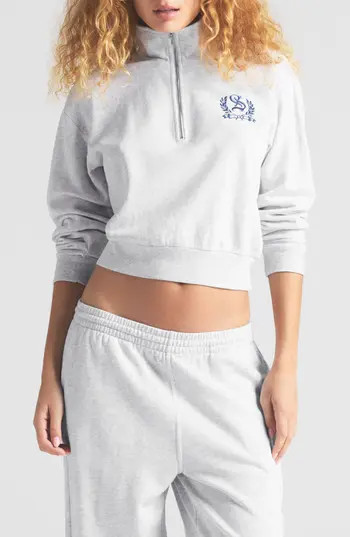 SKIMS Lightweight Fleece Shrunken Quarter Zip Pullover in Light Heather Grey at Nordstrom Rack, Size X-Small | Nordstrom Rack