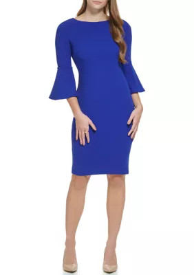 Calvin Klein Women's 3/4 Boat Neck Bell Sleeve Scuba Sheath Dress, 14 | Belk