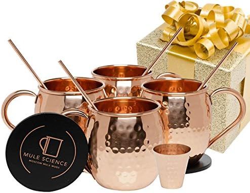 [Gift Set] Mule Science Moscow Mule Copper Mugs - Set of 4-100% HANDCRAFTED - Pure Solid Copper M... | Amazon (US)