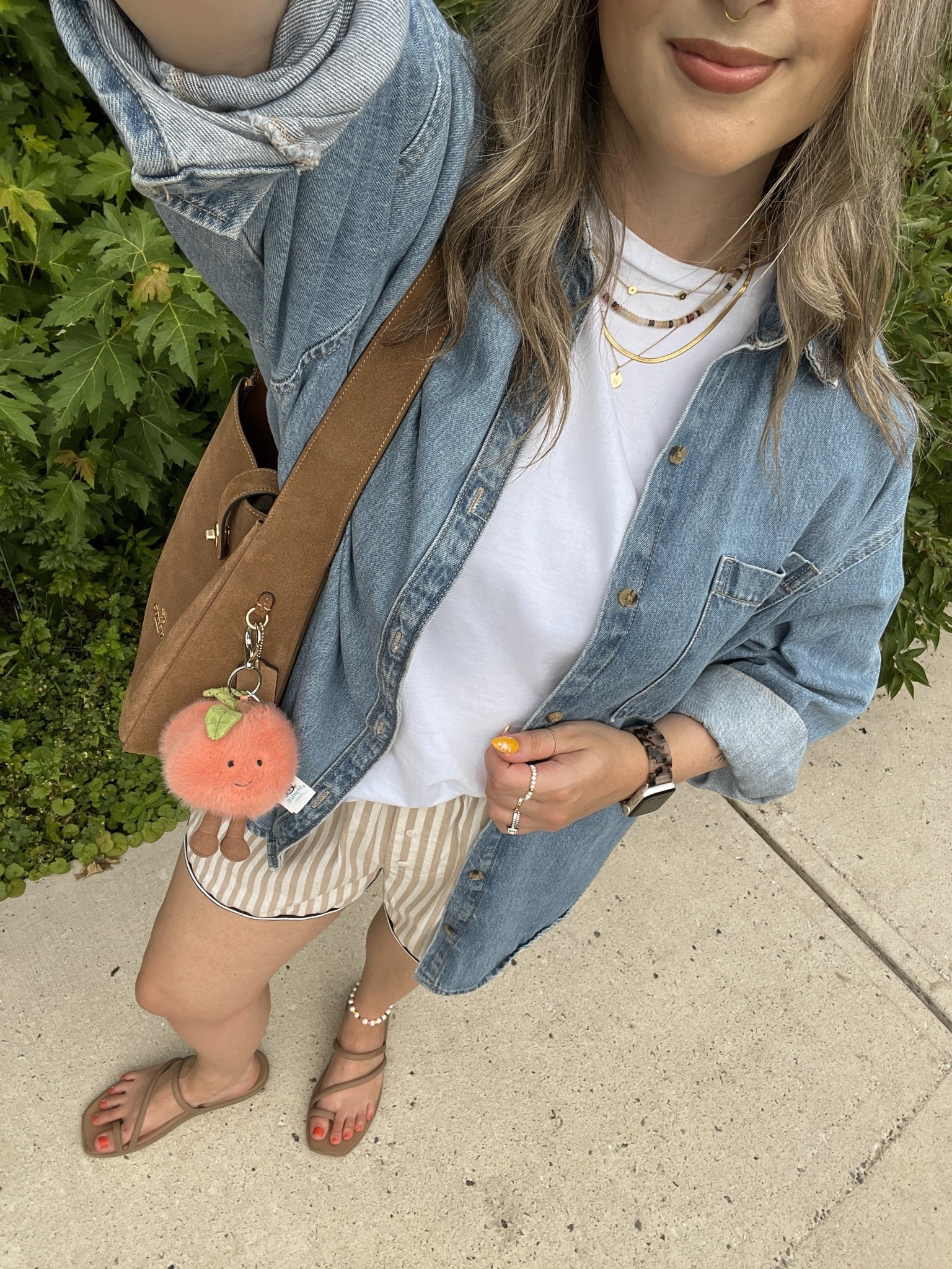 Comfy summer outfit! Wearing my usual size L in the denim shirt and striped shorts. Linked similar white tee. I’m a 9.5-10 shoe and wear a 10 in the Crocs sandals. Canadian Old Navy and Crocs links are under “similar products”

#LTKsummer #LTKsale #LTKmidsize