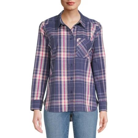Time and Tru Women s Plaid Button Front Shirt | Walmart (US)