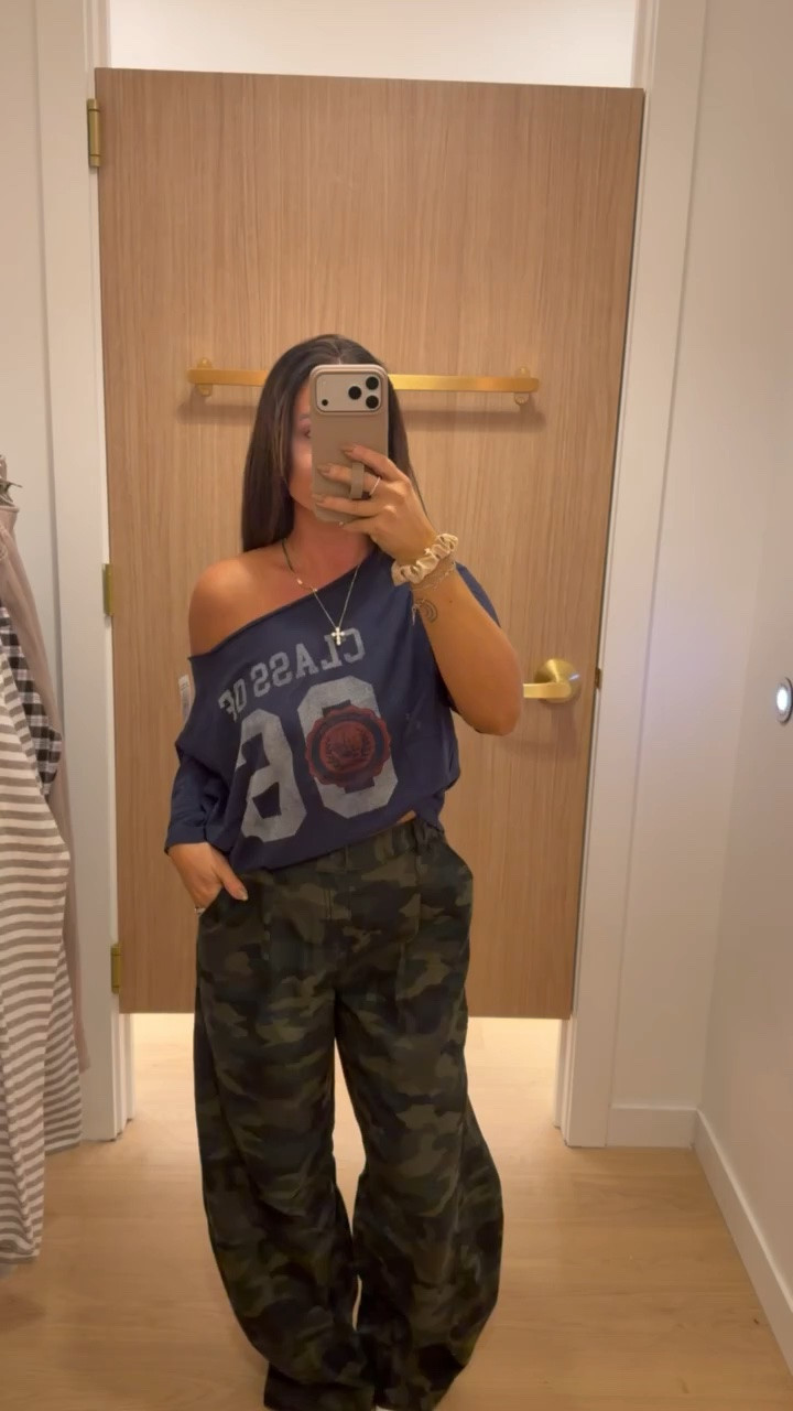Nothing beats an off the shoulder tshirt with baggy camo pants! 🏈

#LTKootd #LTKgrwm #LTKmomlife